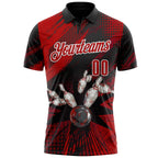 Custom Black Red-White Bowling Ball And Pins Strike Performance Polo Shirt photo 2