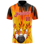 Custom Yellow Fire Red Black-White Bowling Ball And Pins Flame Performance Polo Shirt photo 2