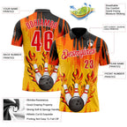 Custom Yellow Fire Red Black-White Bowling Ball And Pins Flame Performance Polo Shirt photo 3