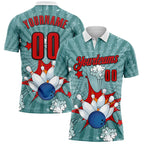 Custom Shadow Blue Fire Red-Black Bowling Ball And Pins Strike Performance Polo Shirt photo 1