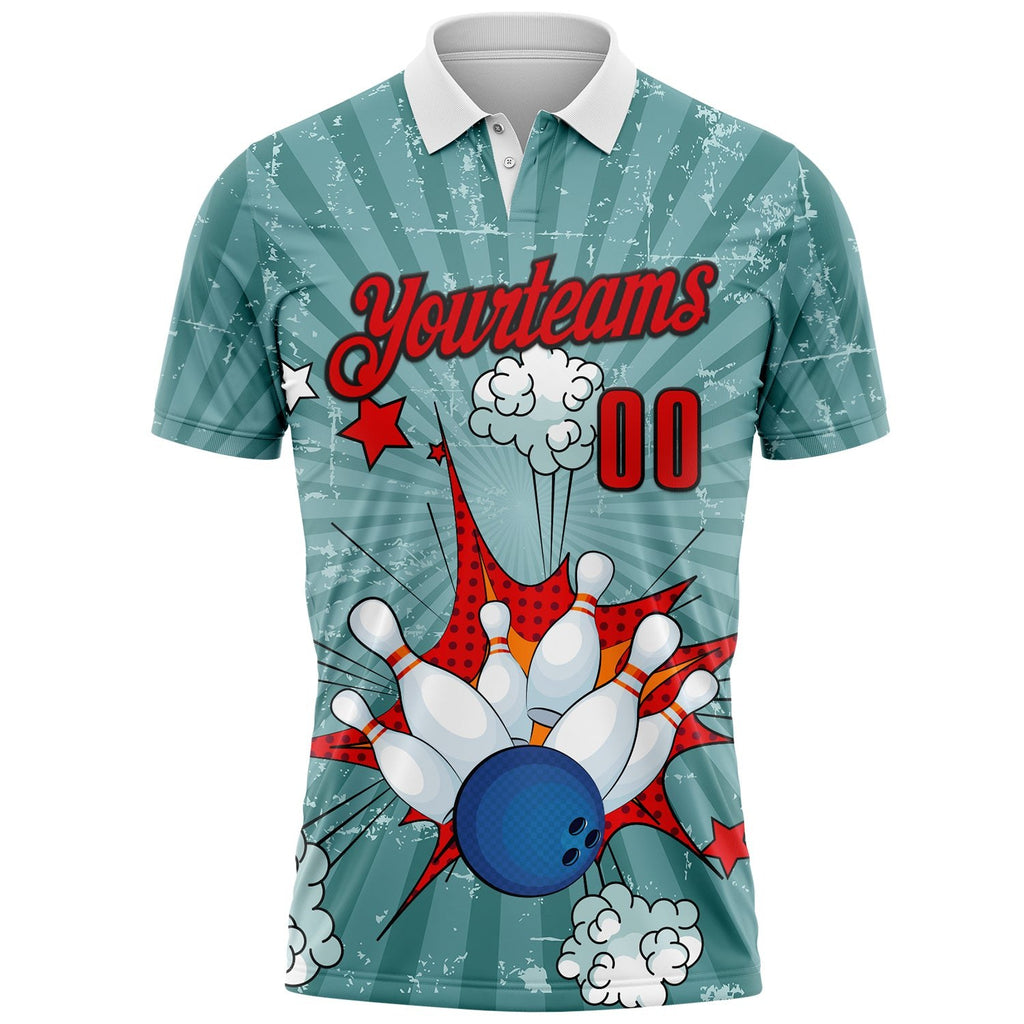 Custom Shadow Blue Fire Red-Black Bowling Ball And Pins Strike Performance Polo Shirt photo 2