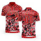 Custom Red Fire Red White-Black Bowling Strike Funny Performance Polo Shirt