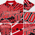 Custom Red Fire Red White-Black Bowling Strike Funny Performance Polo Shirt detail