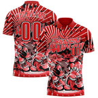 Custom Red Fire Red White-Black Bowling Strike Funny Performance Polo Shirt photo 1