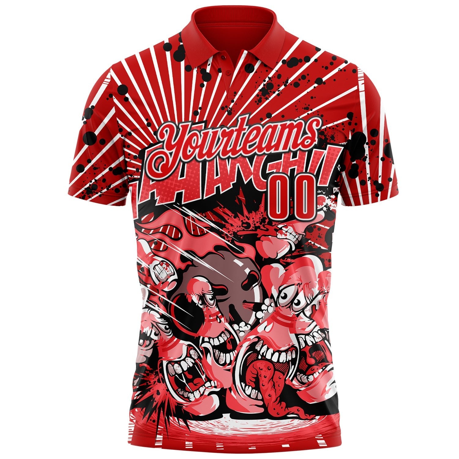 Custom Red Fire Red White-Black Bowling Strike Funny Performance Polo Shirt photo 2