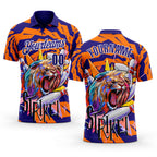 Custom Dark Purple Orange-White Bowling Ball And Pins Strike Lion Performance Polo Shirt