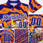 Custom Dark Purple Orange-White Bowling Ball And Pins Strike Lion Performance Polo Shirt detail