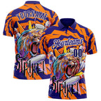 Custom Dark Purple Orange-White Bowling Ball And Pins Strike Lion Performance Polo Shirt photo 1