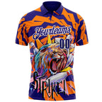 Custom Dark Purple Orange-White Bowling Ball And Pins Strike Lion Performance Polo Shirt photo 2