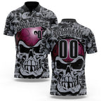Custom Black-Gray Bowling Ball Strike Skull Performance Polo Shirt
