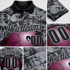 Custom Black-Gray Bowling Ball Strike Skull Performance Polo Shirt detail