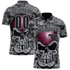 Custom Black-Gray Bowling Ball Strike Skull Performance Polo Shirt photo 1