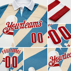 Custom White Red-Shadow Blue Bowling American Flag Performance Polo Shirt detail