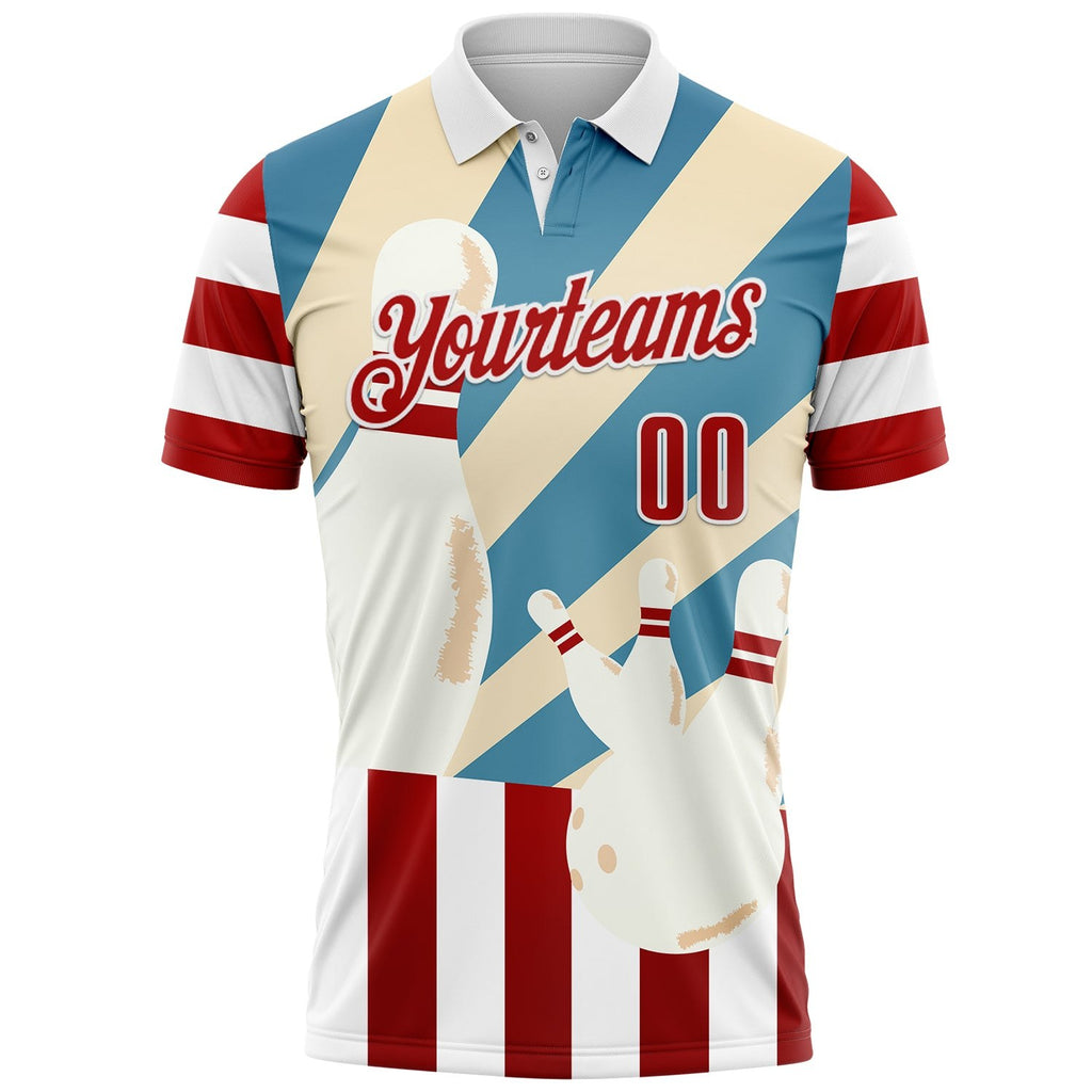 Custom White Red-Shadow Blue Bowling American Flag Performance Polo Shirt photo 2