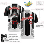Custom Black Red-White Bowling Ball And Pins Strike Stars Performance Polo Shirt photo 3