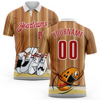 Custom Brown Red-White Bowling Strike Funny Performance Polo Shirt