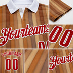 Custom Brown Red-White Bowling Strike Funny Performance Polo Shirt detail