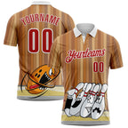 Custom Brown Red-White Bowling Strike Funny Performance Polo Shirt photo 1