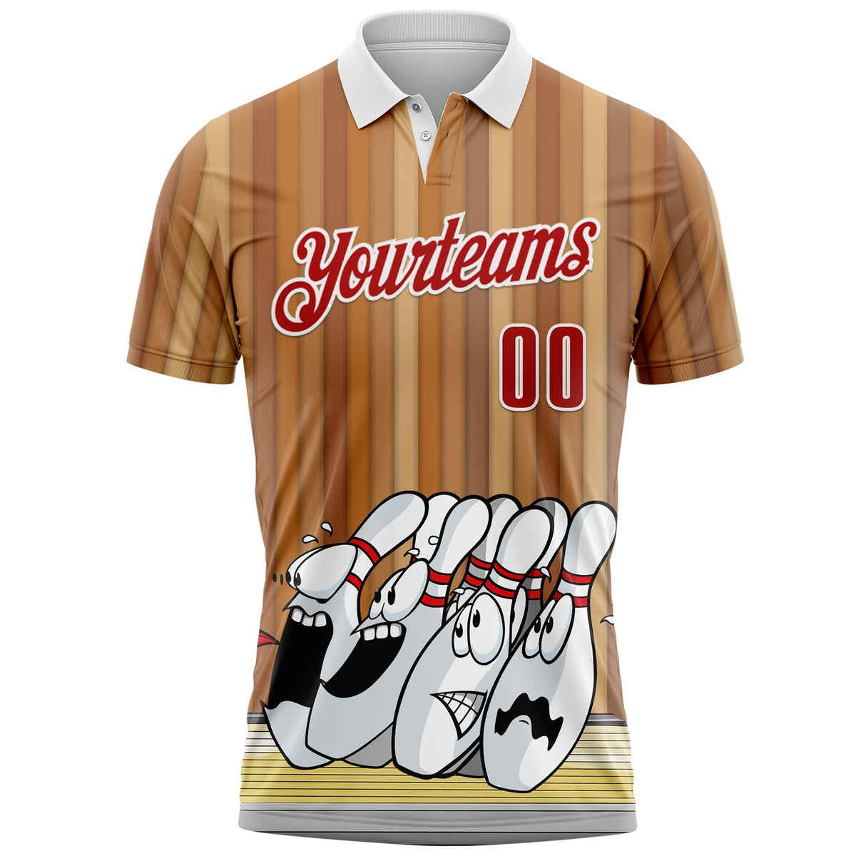 Custom Brown Red-White Bowling Strike Funny Performance Polo Shirt photo 2