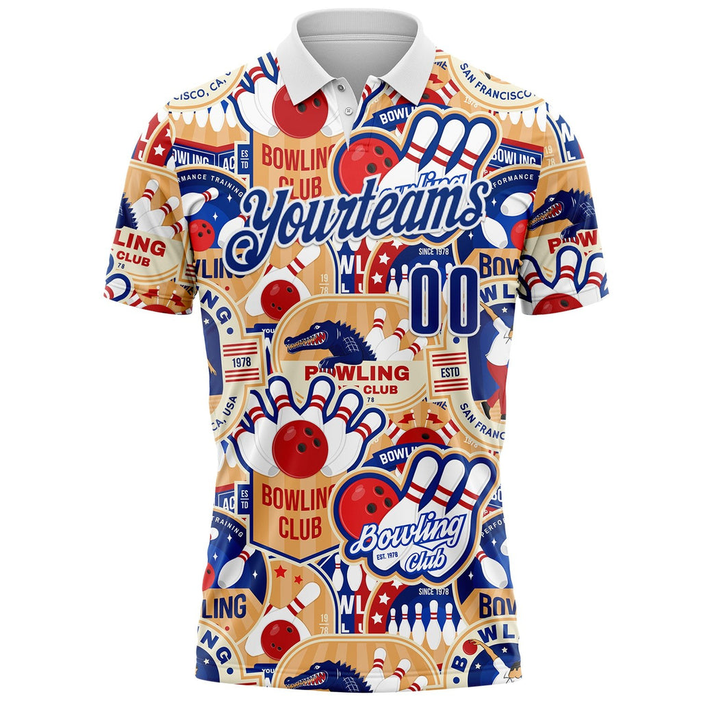 Custom White-Royal Bowling Club American Inspired Performance Polo Shirt photo 1