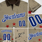 Custom Brown Royal-White Bowling Ball And Pins Strike American Inspired Performance Polo Shirt detail