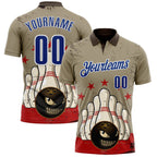 Custom Brown Royal-White Bowling Ball And Pins Strike American Inspired Performance Polo Shirt photo 1