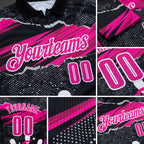 Custom Black Deep Pink-White Bowling Ball And Pins Strike Performance Polo Shirt detail