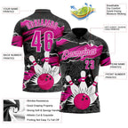 Custom Black Deep Pink-White Bowling Ball And Pins Strike Performance Polo Shirt photo 3