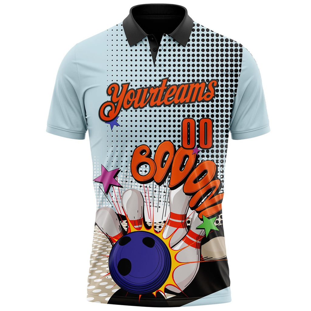 Custom Blue Orange-Black Bowling Ball And Pins Strike Performance Polo Shirt photo 1