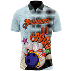 Custom Blue Orange-Black Bowling Ball And Pins Strike Performance Polo Shirt photo 1