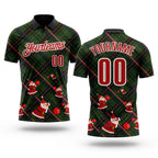 Custom Black Red Green-White Bowling Ball Christmas Santa Claus Performance Polo Shirt