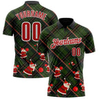 Custom Black Red Green-White Bowling Ball Christmas Santa Claus Performance Polo Shirt photo 1