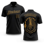 Custom Black-Old Gold Bowling Club Vintage Performance Polo Shirt