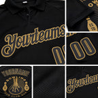 Custom Black-Old Gold Bowling Club Vintage Performance Polo Shirt detail