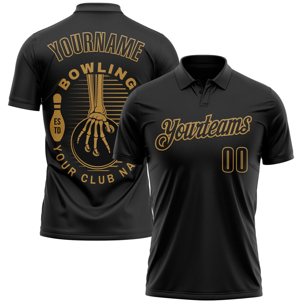 Custom Black-Old Gold Bowling Club Vintage Performance Polo Shirt photo 1