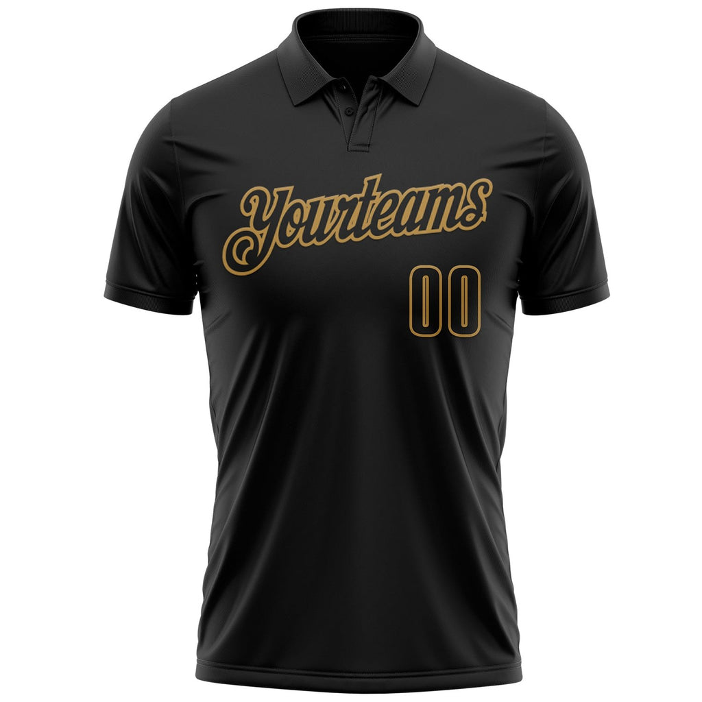 Custom Black-Old Gold Bowling Club Vintage Performance Polo Shirt photo 2