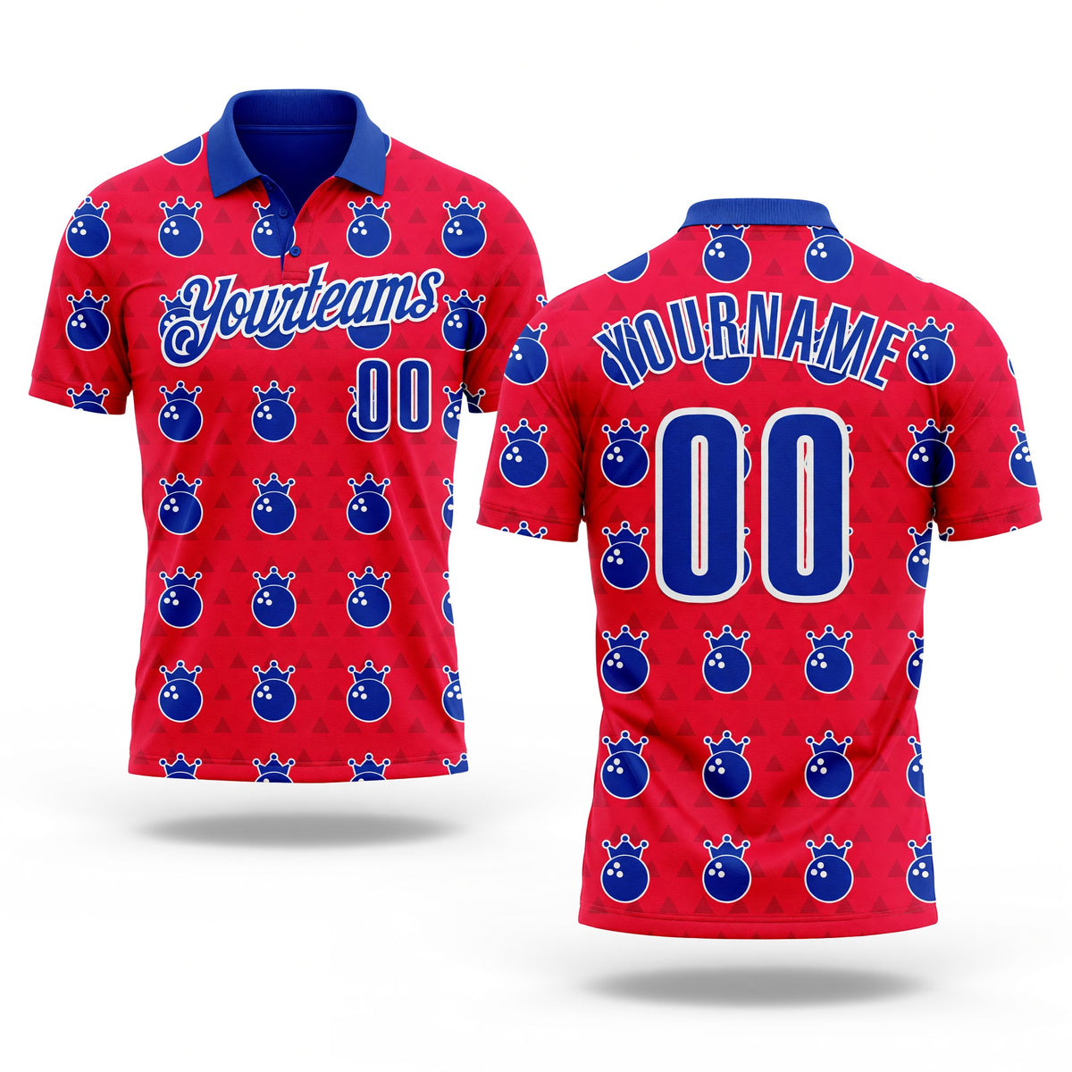 Custom Red Thunder Blue-White Bowling Balls American Inspired Performance Polo Shirt