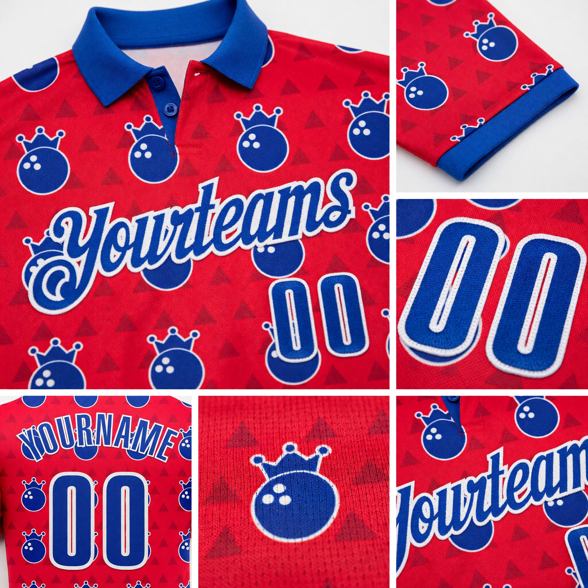 Custom Red Thunder Blue-White Bowling Balls American Inspired Performance Polo Shirt detail