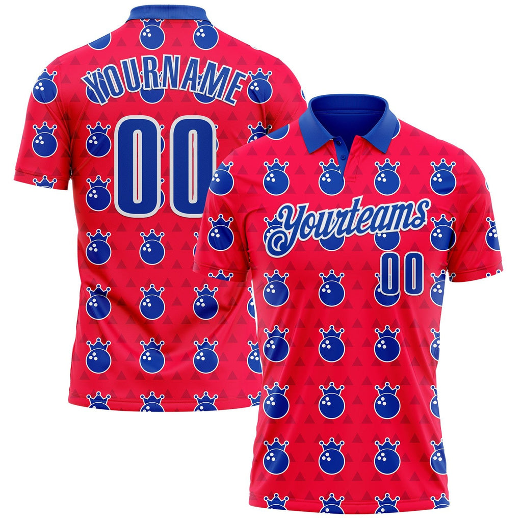 Custom Red Thunder Blue-White Bowling Balls American Inspired Performance Polo Shirt photo 1