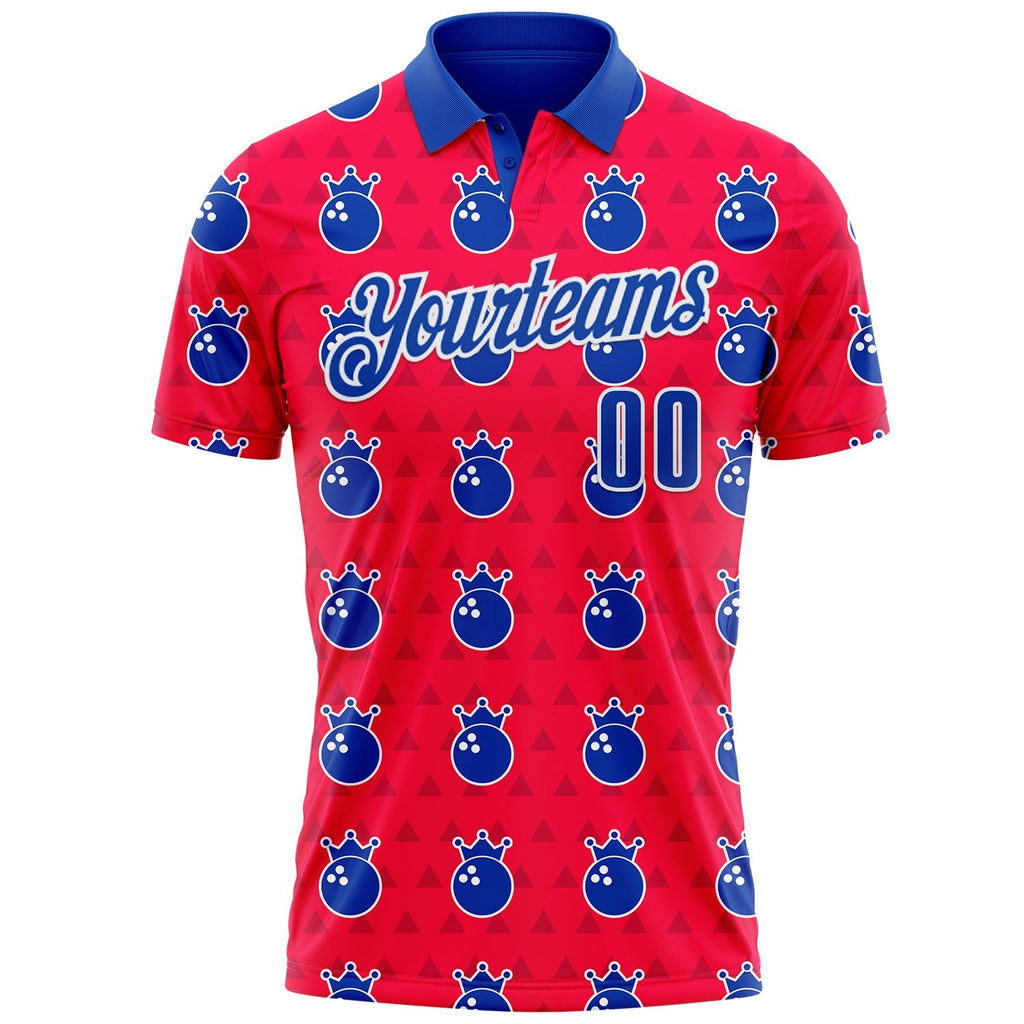 Custom Red Thunder Blue-White Bowling Balls American Inspired Performance Polo Shirt photo 2