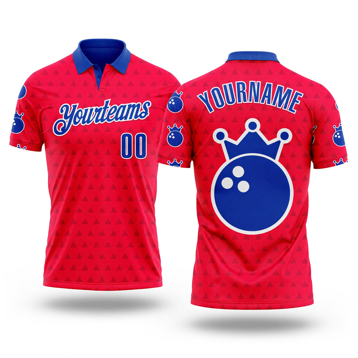 Custom Red Thunder Blue-White Bowling Ball Crown American Inspired Performance Polo Shirt