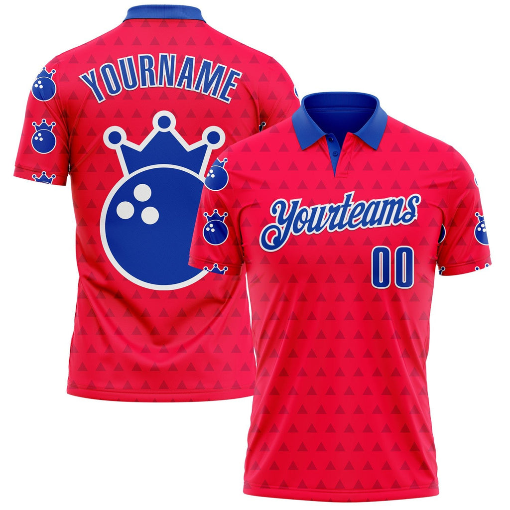 Custom Red Thunder Blue-White Bowling Ball Crown American Inspired Performance Polo Shirt photo 1