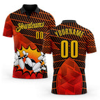 Custom Red Yellow-Black Bowling Ball And Pins Strike Performance Polo Shirt