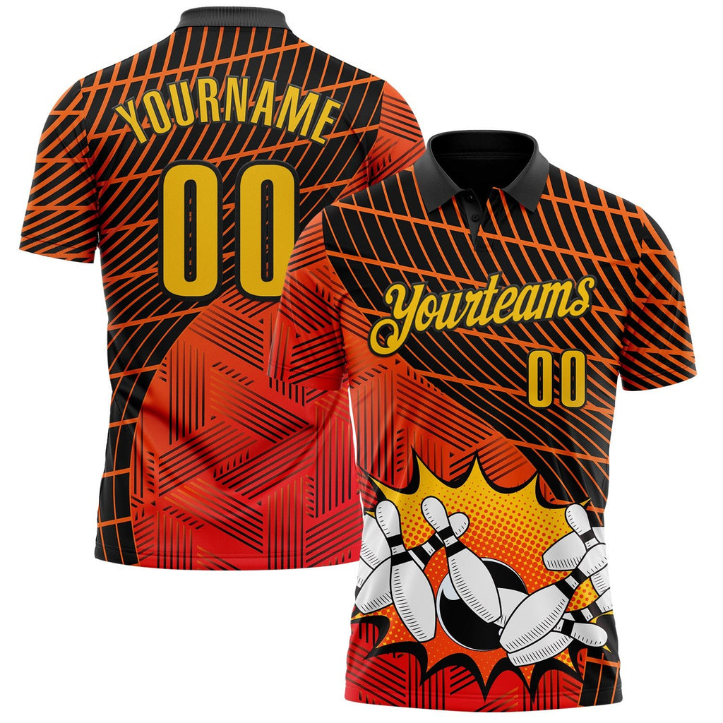 Custom Red Yellow-Black Bowling Ball And Pins Strike Performance Polo Shirt photo 1