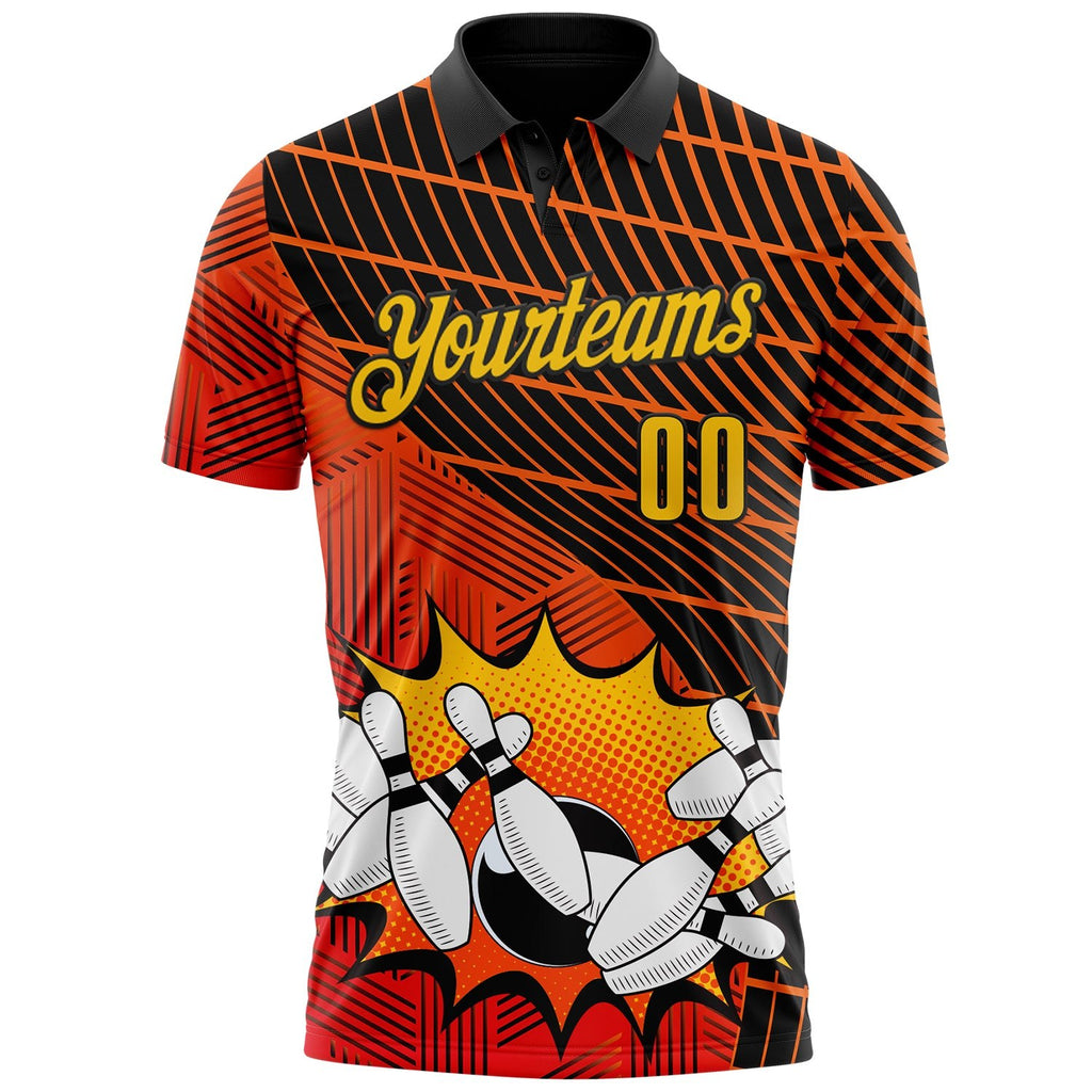 Custom Red Yellow-Black Bowling Ball And Pins Strike Performance Polo Shirt photo 2