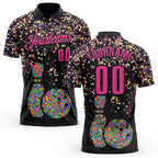 Custom Black-Pink Bowling Ball And Pins Chromatic Performance Polo Shirt