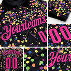 Custom Black-Pink Bowling Ball And Pins Chromatic Performance Polo Shirt detail