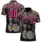 Custom Black-Pink Bowling Ball And Pins Chromatic Performance Polo Shirt photo 1
