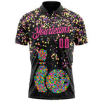 Custom Black-Pink Bowling Ball And Pins Chromatic Performance Polo Shirt photo 2