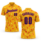 Custom Gold Dark Purple-Orange Bowling Ball And Pins Performance Polo Shirt